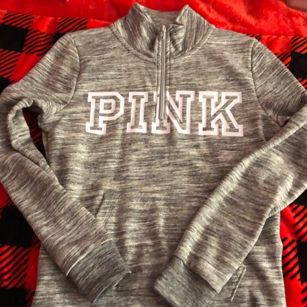 pink grey half zip up